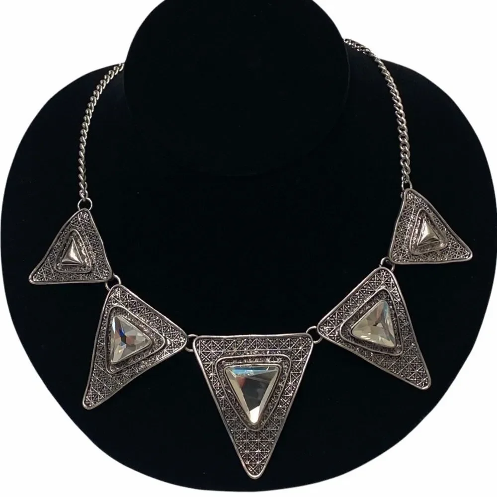 Vintage Silver Mod Mirrored Spiky Necklace